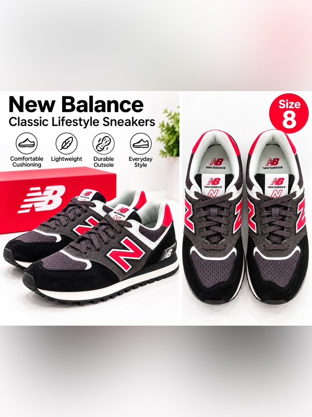 New Balance women Sneakers in Black, Red & White 8